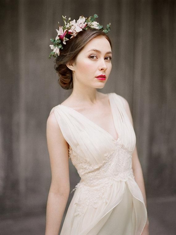 Wedding - Zlata // Flowy Airy Wedding Dress - Chiffon Wedding Dress - Beige Wedding Gown - Bohemian Wedding Dress - Antique Wedding Dress - Vintage