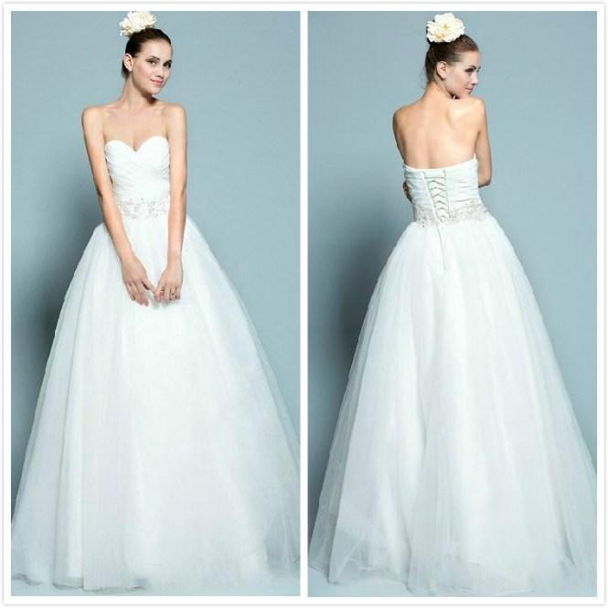 Wedding - 2015 Latest Wedding Dresses Sweetheart Neckline Sleeveless Bridal Gowns Ball Appliques Beaded Sequins Sash Floor Length Lace Up Tulle A Line Online with $112.08/Piece on Hjklp88's Store 