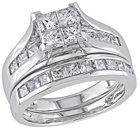 Wedding - 2 CT. T.W. Princess Cut Diamond Bridal Set in 14K White Gold (GH) (I1:I2)