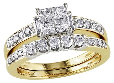 Wedding - 1 CT. T.W. Diamond Bridal Set in 14K White Yellow Gold (GH) (I1:I2)