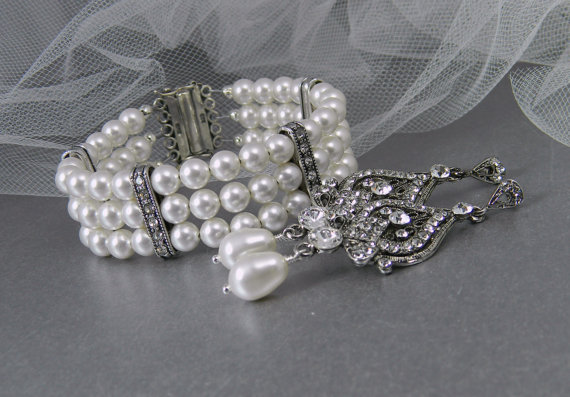 Mariage - Bridal Jewelry SET, Wedding Jewelry, Crystal Earrings, Bridal Bracelet, Swarovski, Alexandra Vintage Bridal SET