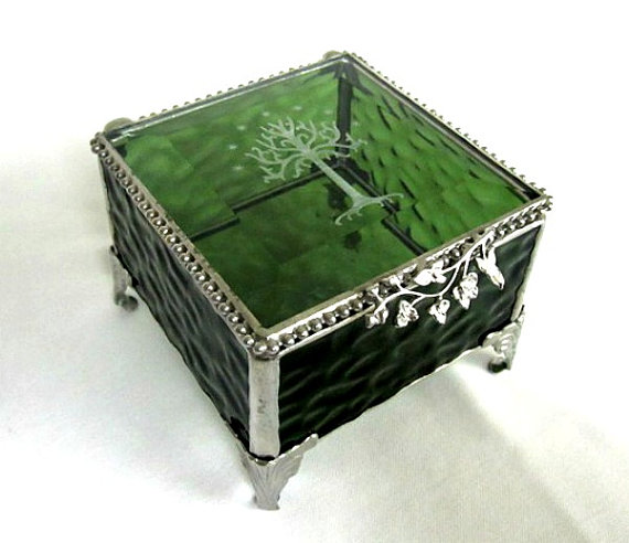 Wedding - Lord of the Rings, The Hobbit Inspired, Ring Bearer Box, Glass Box, Tree of Gondor, Stained Glass Box, Gift for Him or Her, Geekery, Wedding