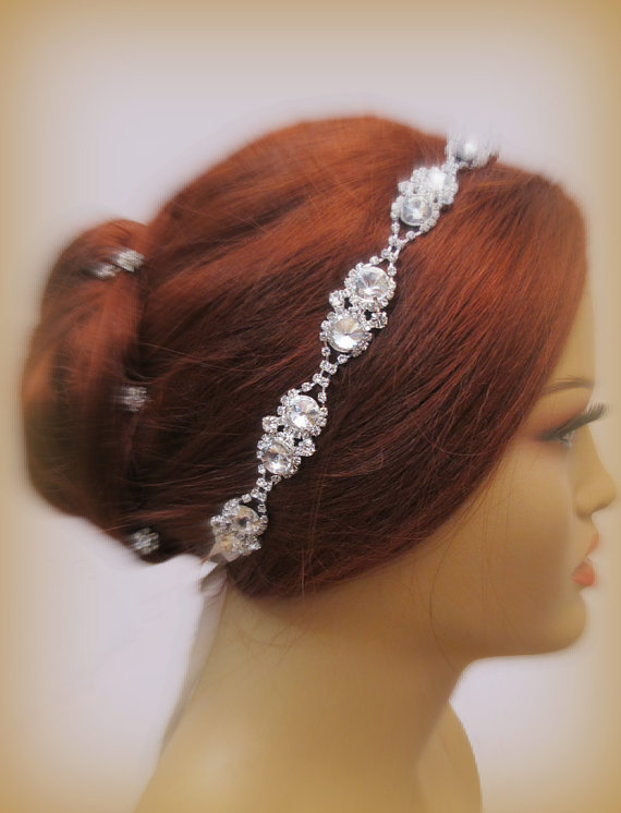 Свадьба - Rhinestone Beaded  Bridal Crystal Tiara Headband  Wedding Accessories Headpiece Head Piece