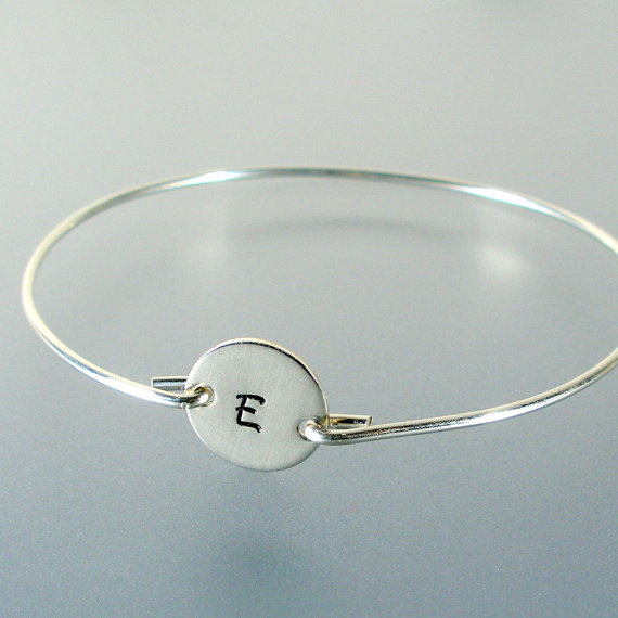 Wedding - Personalized Jewelry Silver Bangle Bridesmaid Bracelet, Wedding Jewelry, Wedding Bracelet, Bridesmaid Jewelry, Mothers Day  (113S)