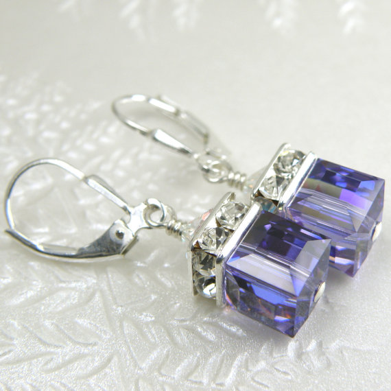 Hochzeit - Tanzanite Crystal Purple Earrings, Silver, Swarovski Dangle, Bridesmaid Earrings, Purple Bridal Earrings, Wedding Jewelry, Handmade