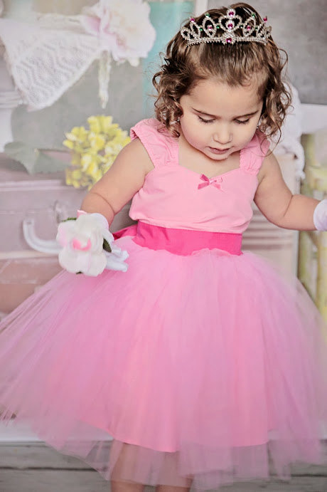 زفاف - Flower Girl dress PINK TUTU  DRESS Pink tulle skirt for baby toddler girl .. holiday birthday party  portrait flower special occasion