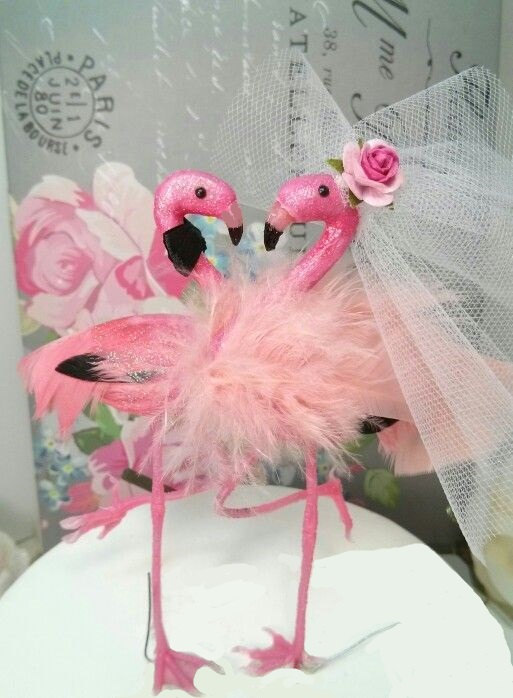Wedding - SPRING SALE NEW chic glitter pink flamingo  wedding cake topper