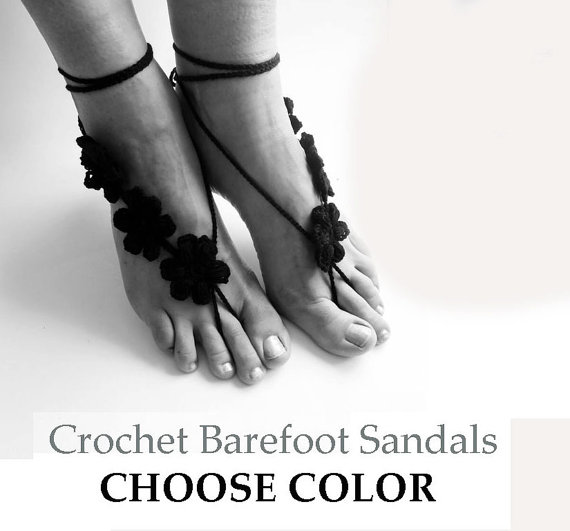 زفاف - Beach Wedding Barefoot Sandals, Bridal Foot Jewelry, Nude Shoes, Bellydance, Crochet Barefoot Sandles