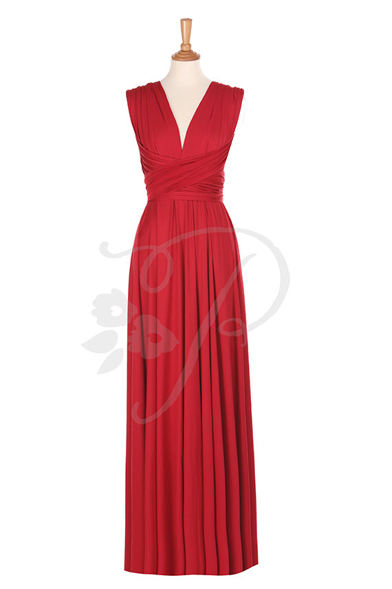 Hochzeit - Bridesmaid Dress Infinity Dress Chilli Red Floor Length Wrap Convertible Dress Wedding Dress