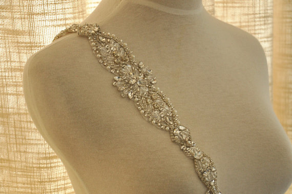 زفاف - Crystal and Rhinestone Beaded Applique Bridal Belt Wedding Sash Applique