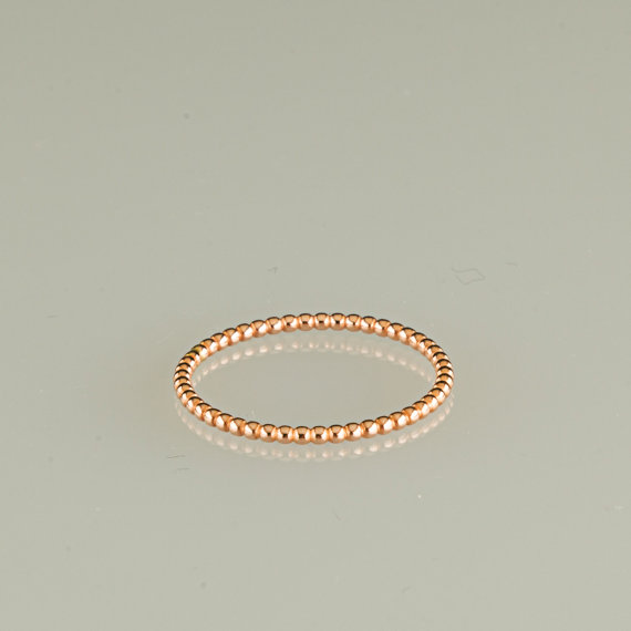 زفاف - Rose gold ring:beaded ring, pink gold ring,engagement ring, wedding band,10kt gold Valentines Day