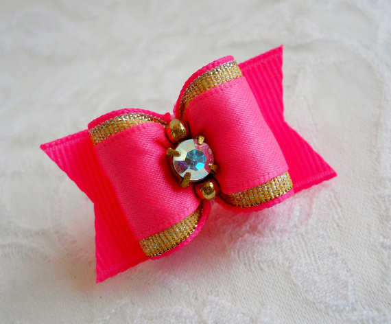 Свадьба - DOG BOW- 7/8" Pink and Gold SL Dog Bow
