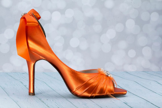 زفاف - 3 1/2"  Heel - High Heel Shoe - Orange Shoe - Wedding Shoe - Choose From Over 200 Color Choices - Custom Wedding Shoe - Orange Wedding Shoe
