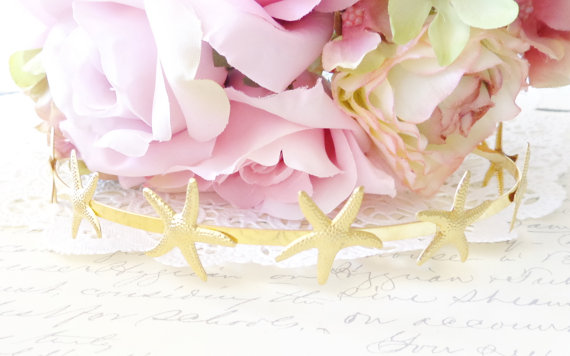Hochzeit - Golden Starfish Headband - Gold Headband - Bridal Crown - Whimsical - Nature - Bridal - Beach Wedding