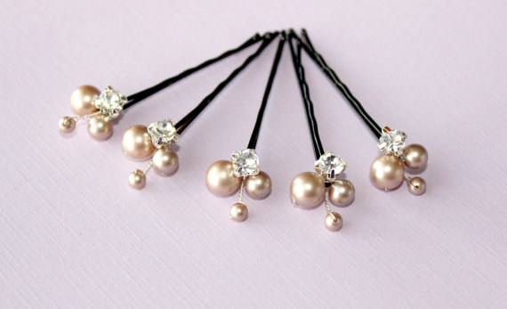 Wedding - Sale 25% off Bridal Wedding hairpiece 5 hair Pins Swarovski pearl bridal accessories Rhinestone bobby pin