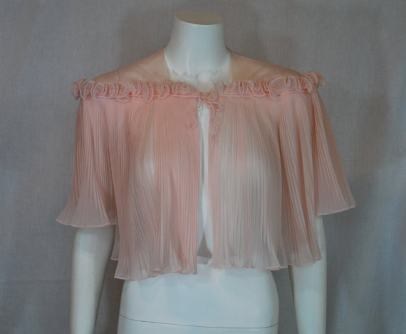 Wedding - 1950s Vanity Fair Pink Capelet Bed Jacket, Small,  Medium
