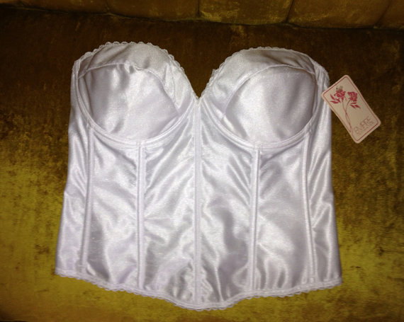 Свадьба - Never Worn Vintage 1980's Silky White Strapless Push Up Bustier Bra Adorned With White Lace In A Size 40 D ~ With Tags ~ By Empire Intimates
