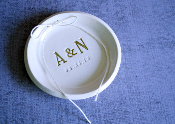 Hochzeit - Gold Personalized Round Ring Bearer Bowl - Gift Bagged & Ready to Give
