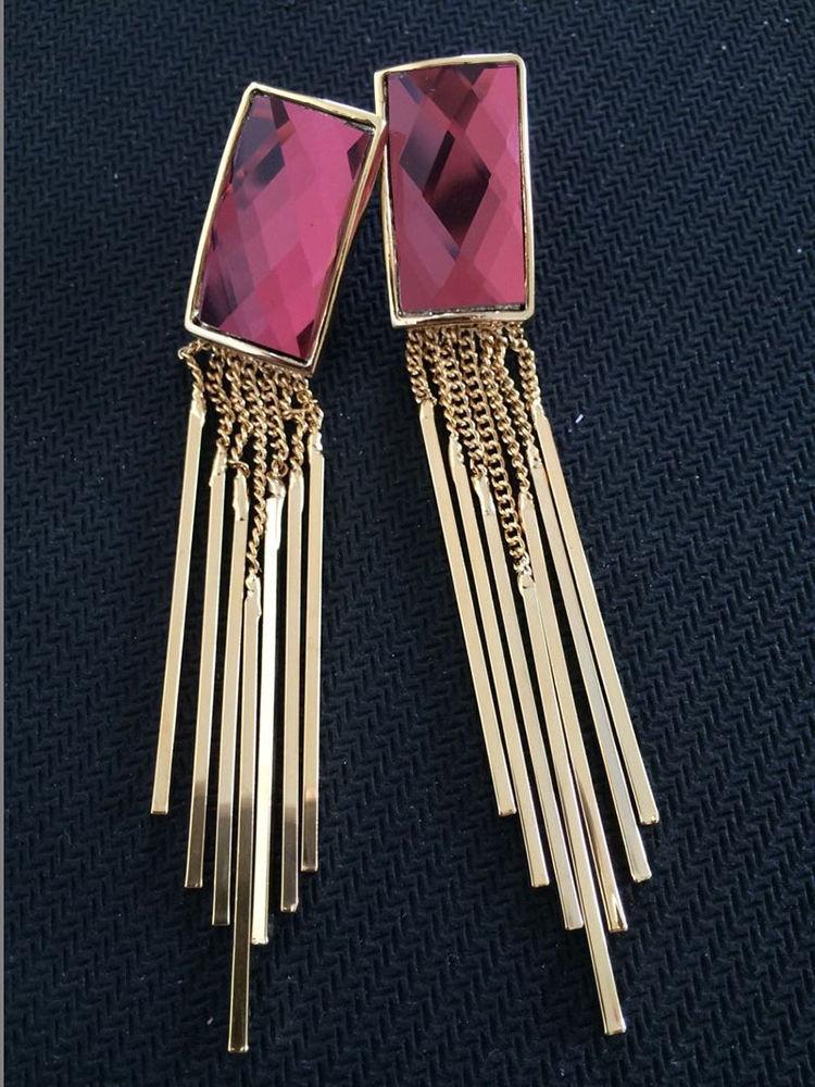 Mariage - Red Gold Crystal Stones Fringe Stud Statement Prom/Bridal/Fashi Jewelry Earrings