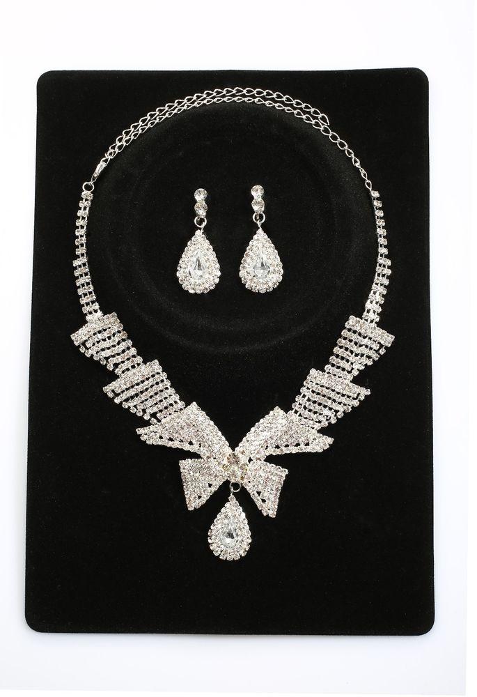 Hochzeit - Crystal Beaded Trigonal Wedding Necklace Earrings Set,Bridemaid Prom Jewelry Set