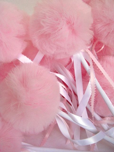 Mariage - Set Of 6 Readjustable Hanging Tulle Pom Pom Puff Ball Decorations -Includes Two Accessory Accent Pieces