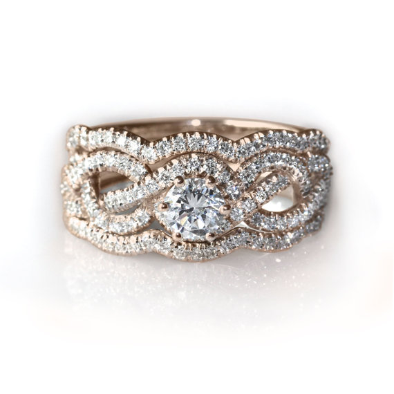 Свадьба - 1.15 ct Rose Gold Infinity knot Engagement Ring With 2 Wedding Matching Bands - Rose Gold Engagement Ring