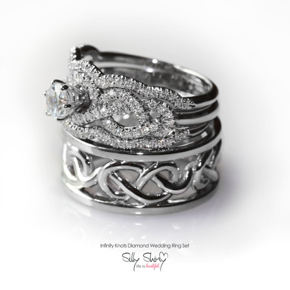 Свадьба - His & Hers Infinity Knot Wedding Rings Set. Includes Engagement Ring With Wedding Matching Band, and Men Wedding Ring