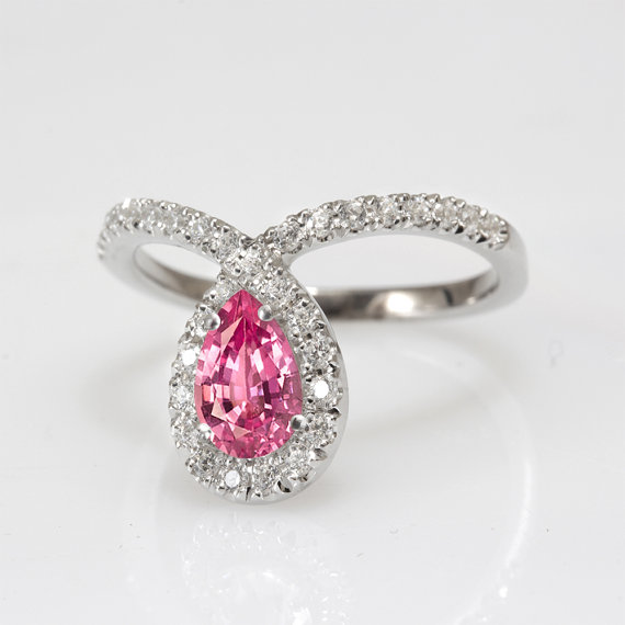 زفاف - Pink Sapphire Peare Shaped Engagement Ring "Bliss" Gemstone Pink Engagement Ring- Handmade by Silly Shiny Diamonds