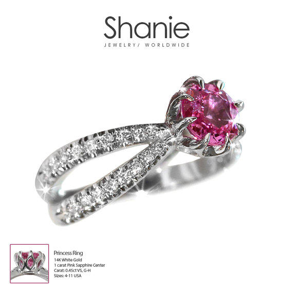 زفاف - Pink Sapphire Princess Engagement Diamond Ring