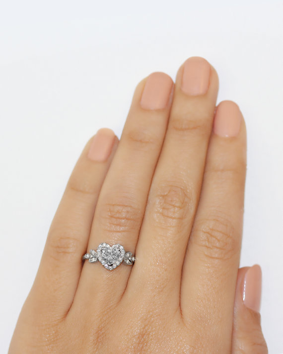 Wedding - Love Blossom Heart Shaped Diamond Ring - Heart Shaped Engagement Rings