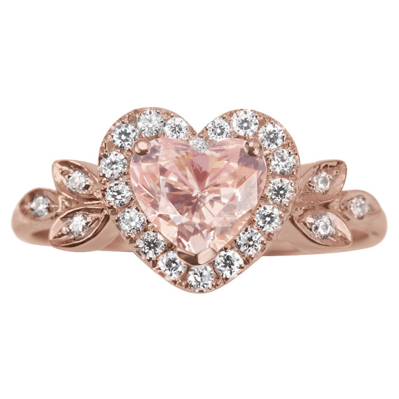 Wedding - Moganite Engagement Ring, "Love Blossom" Heart Shaped Engagement Ring - Heart Shaped Diamond Ring