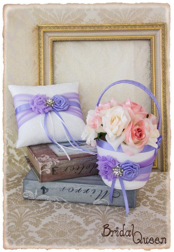 Hochzeit - Orchid Flower Girl Basket, Wedding Ring Bearer Pillow, Purple Wedding Ring Pillow, Wedding Pillow, Flower Girl basket, Custom Color