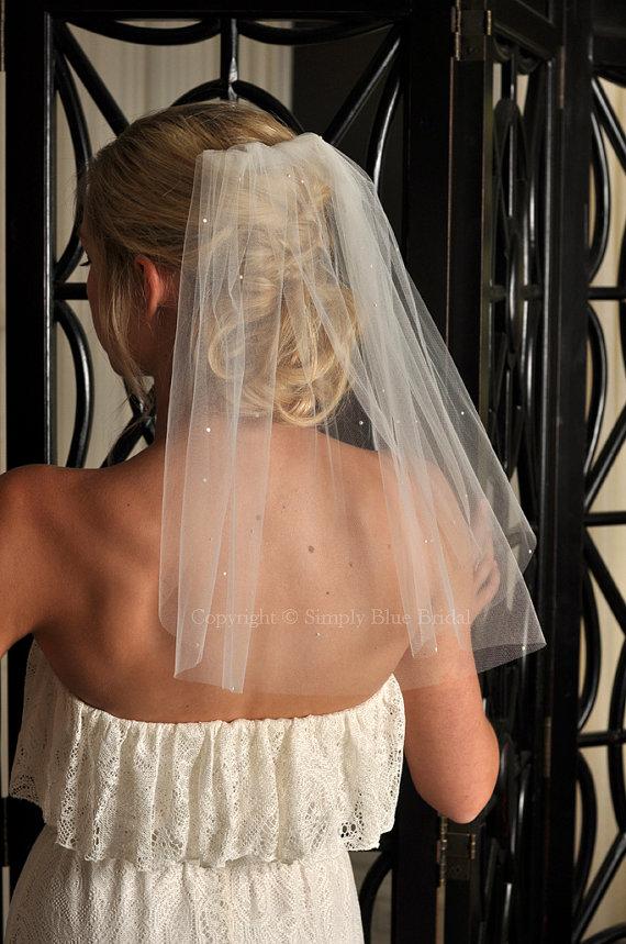 Hochzeit - Wedding Veil - Pearl Veil, Short Veil, Scattered Swarovski Pearls, Shoulder length - White, Diamond White, Ivory