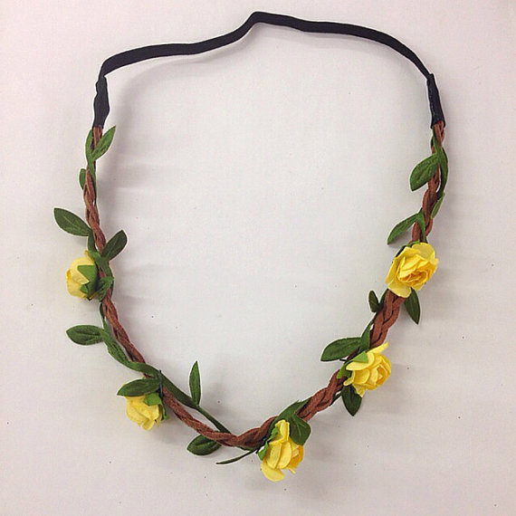 Hochzeit - Mini yellow flower crown/headband for music festival /wedding accessory / stretch headband /halo/ / Coachella /hippie flower headband /