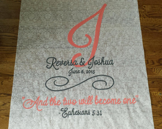 Wedding - Handpainted Wedding Monogram Aisle Runner with Ephesians Quote (any size needed included up to 100 ft)