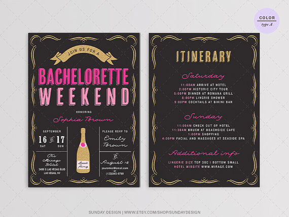 Hochzeit - Sparkle Bachelorette Weekend Party Invitation - DIY Printable Digital File - Gold Glitter and Pink