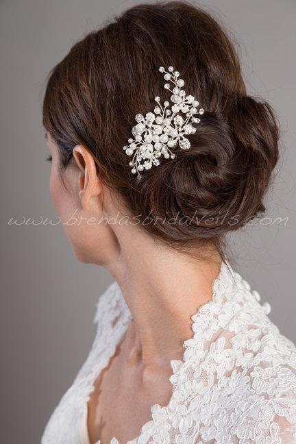 زفاف - Wedding Hair Comb, Rhinestone and Pearl Bridal Fascinator, Wedding Headpiece, Wedding Hair Accessory, Birdcage Fascinator - Whitney