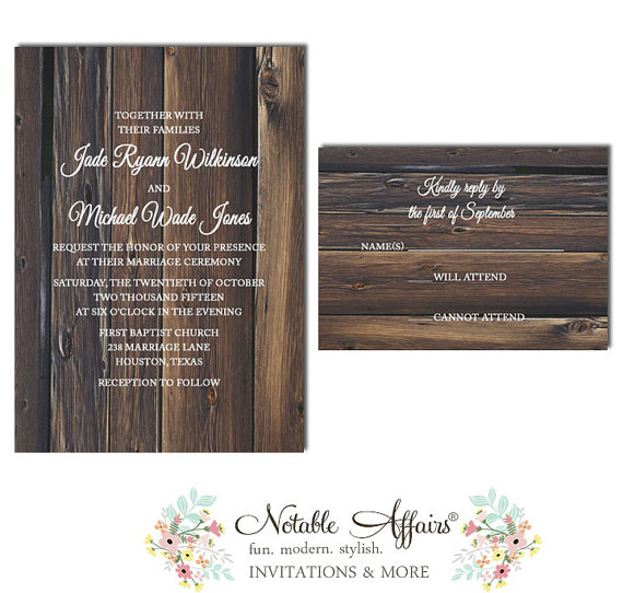 Свадьба - Rustic Country Barn Wood Vintage Bare Tree Wedding invitation RSVP card set - choose your wording as desired