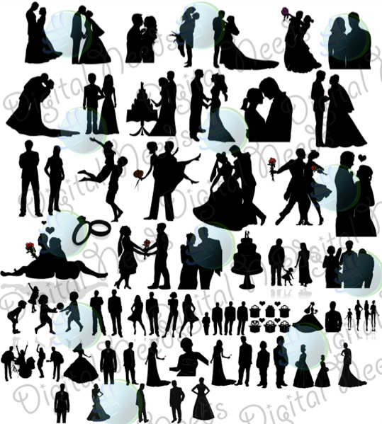 Mariage - 50 Wedding Party Silhouettes / Wedding, Bride, Bridesmaid, Groomsman, Flower girl Silhouette / Bridal Silhouette /  INSTANT DOWNLOAD