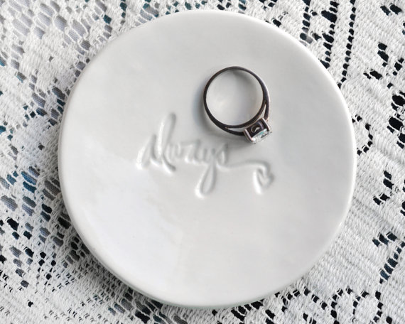 Hochzeit - White "Always" Ceramic ring keeper