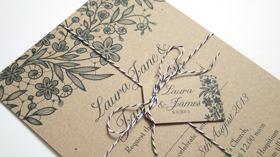 Свадьба - Printed Lace Eco Wedding Invitation SAMPLE