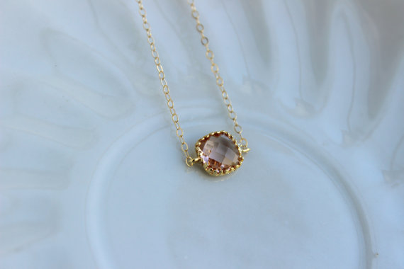 Wedding - Dainty Blush Champagne Necklace 14k Gold Filled Chain - Charm Necklace Peach Pink Bridesmaid Necklace - Blush Wedding Jewelry Gift under 25