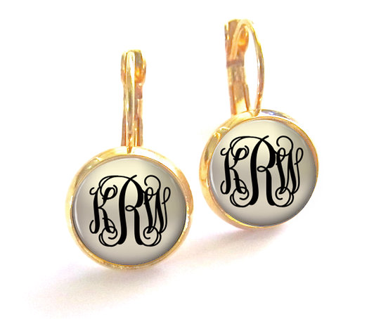 زفاف - Classic Monogram Earrings, Bridesmaid Gift, Monogram Jewelry Personalized Earrings (517)