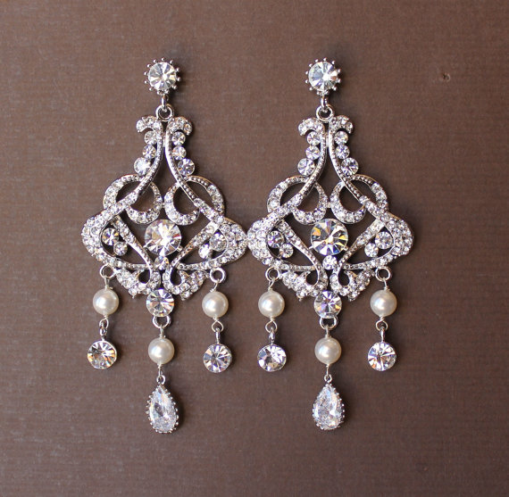 زفاف - Chandelier Bridal Earrings, Crystal & Pearl Bridal Earrings, Bridal Chandelier Earrings, Statement Earrings,  Wedding Jewelry
