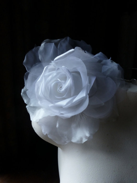 زفاف - SALE Silk and Organza Rose in WHITE for Bridal, Bouquets, Hats MF 137