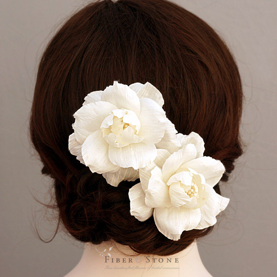 Wedding - Silk Doupioni Bridal Headpiece, Ivory Dupioni Silk Wedding Headpiece, Rose Wedding Hair Flower Pins, Spring Summer Wedding Hair Accessories