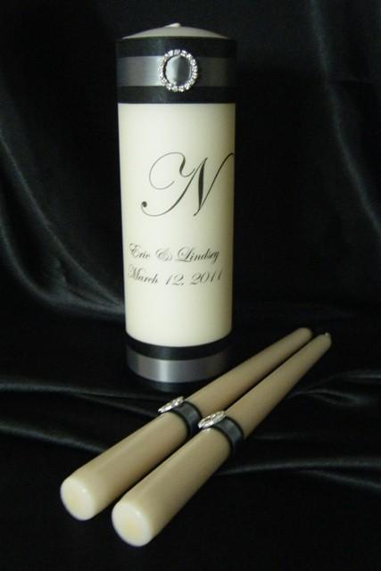 Wedding - Unity Candle Set with Monogram and Crystals