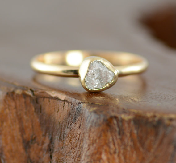 زفاف - 1 Carat Uncut Diamond Engagement Ring, 14k Yellow Gold