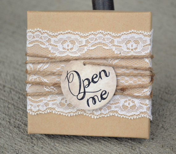 Wedding - Bridesmaid Invitations Lace & Twine Box w/Open Me Tag Will You be My Bridesmaid Invites Cards Rustic Chic Vintage Invites Cards Burlap