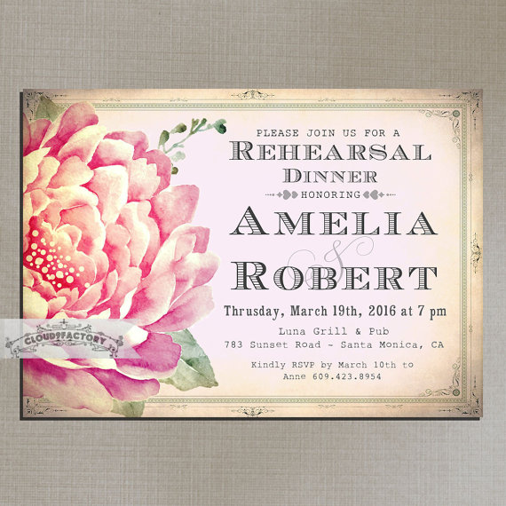 Mariage - Shade of Pink Rehearsal Dinner Invitation Digital Printable File Fancy Vintage Style No.463